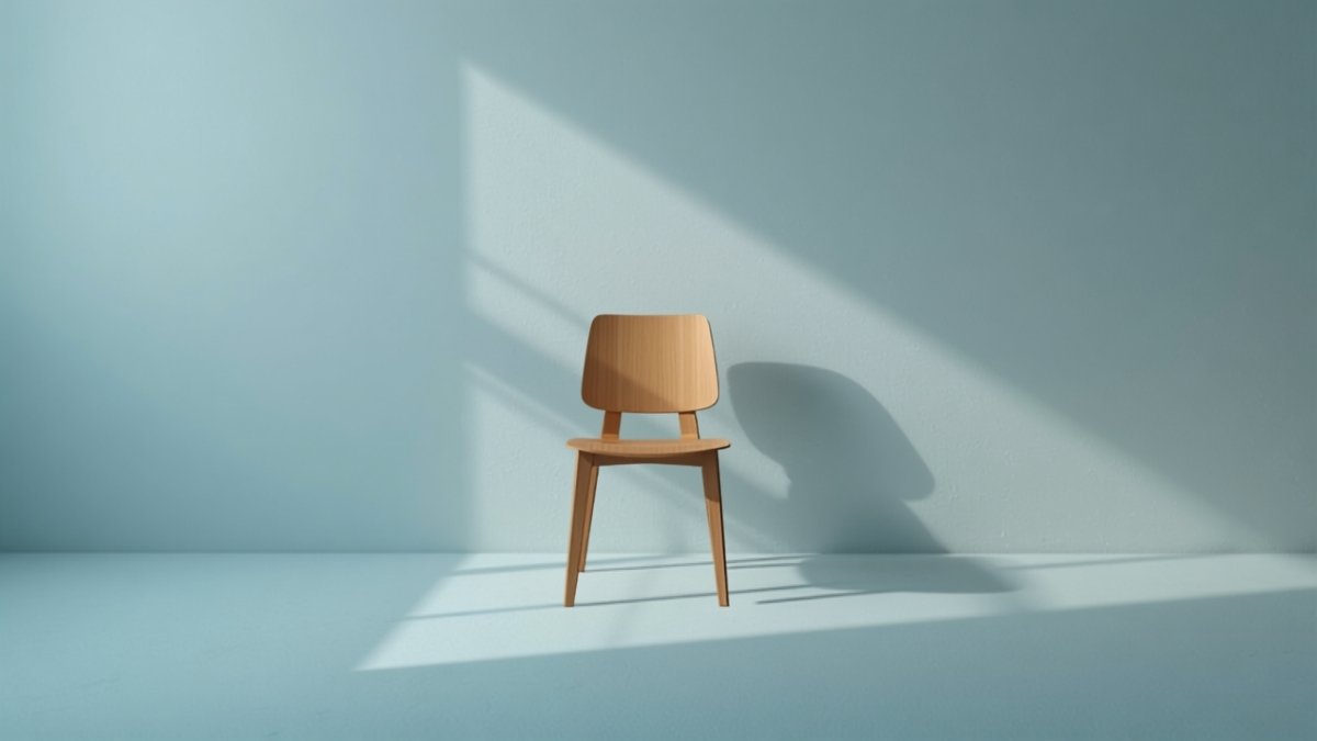 A plain wooden chair standing alone in a bright, empty room