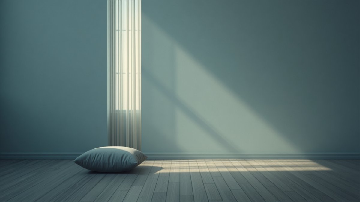 A single floor cushion beside a doorway in soft daylight